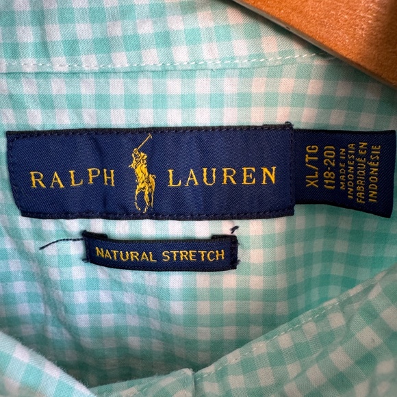 Ralph Lauren Boys Gingham Plaid Button Up Shirt Long Sleeve Peppermint XL(18-20) - Picture 2 of 15